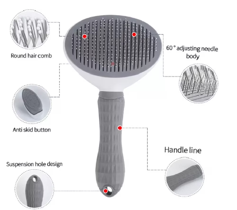 1-Pack Self-Cleaning Pet Grooming Brush with Release Button – Dog & Cat Brush for Shedding, Detangling & Massage – Ideal for Long-Haired Puppies & Kittens