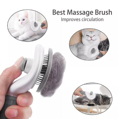 1-Pack Self-Cleaning Pet Grooming Brush with Release Button – Dog & Cat Brush for Shedding, Detangling & Massage – Ideal for Long-Haired Puppies & Kittens